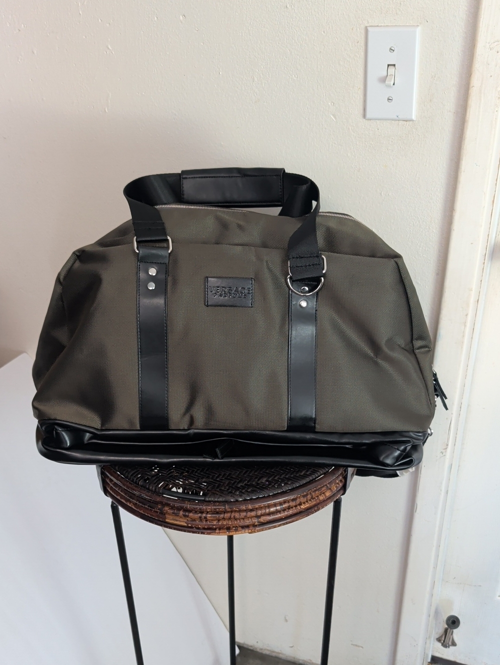 Versace Parfums Green Nylon Weekender  Duffle Travel Bag